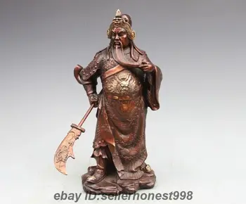 

China Red Bronze Copper Wearing a Dragon Tabard GuanGong GuanYu Sword Statue 5.19