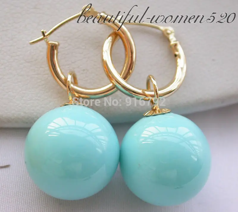 

Hot sell Noble- Wholesale >>16mm turquoise round SOUTH SEA SHELL PEARL earring