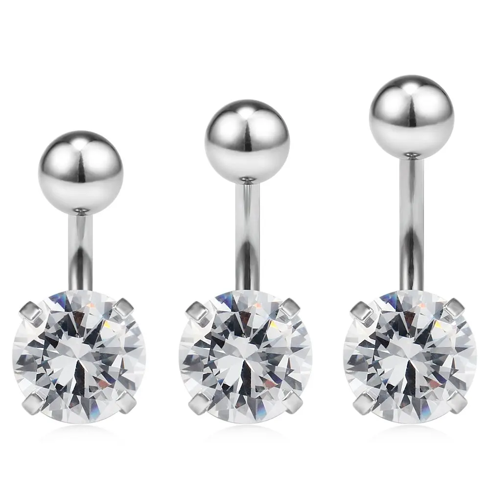 3pcs Set Assorted Colors Heart Shape CZ GEM Prong Set Navel Belly Rings 14G 10mm