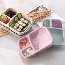 3 сетки Ланч боксы пшеничной соломы посуда Bento коробка с крышкой портативный прибор для хранения фруктов коробки контейнера столовая посуда набор