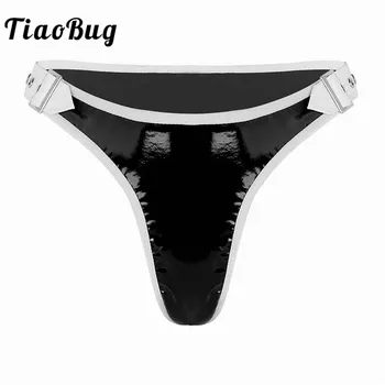 

TiaoBug Women Lingerie Black Faux Leather Underwear Adjustable Waist Buckles Low Rise Bikini Thong Tanga Briefs Hot Sexy Panties