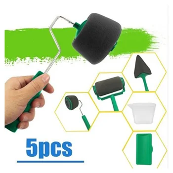 

5 pcs green Paint Roller Multifunctional Household Use Wall Decorative Paint Roller Brush Tool Painting Brushes Set