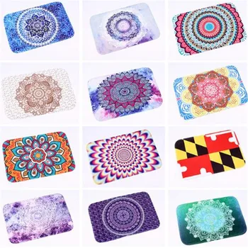 

Durable Commercial Door Mats Flannel Rainbow Color Mandala Lotus Floral Rugs Anti-slip 40*60cm Bedroom Bedside Foot Pads