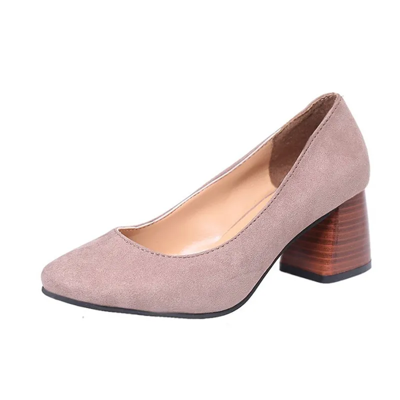 

Women Sandals Summer 2018 Flock Leather Mid-Heels Pumps Fashion Close toe Sandals Shoes Women Size 35-39 Concise Spring Shoes