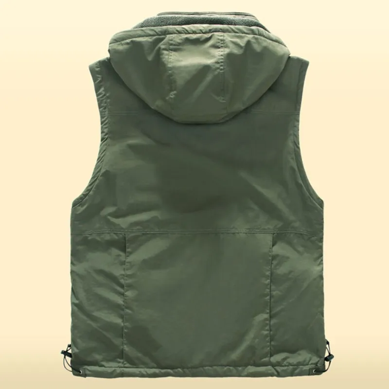 Зимний осенний бархатный термо-жилет открытый с капюшоном стоячий воротник походный рюкзак для путешествия жилет ветрозащитная верхняя одежда для рыбалки куртка