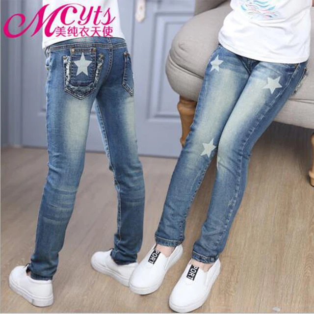 Girls pants full-length Jeans girls kids trousers embroidery jeans denim casual pants 5-14Y children pants outwear free shipping 2