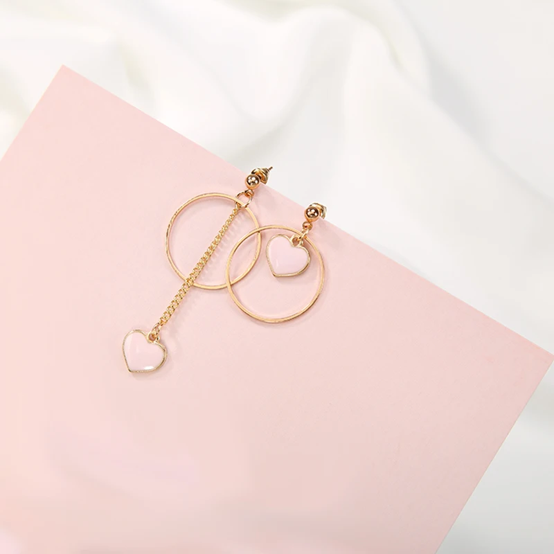 

KARASU Women's Fashion Personality Asymmetrical Drop Earring Big Circle Love Heart Drangle Earrings for Girl Party Jewelry Gift