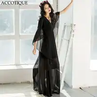 High Quality 2017 New Summer Women's Black White Solid Long Maxi Dress Female Patchwork Elagant V-Neck Floor Length Dresses