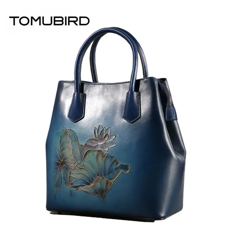 

TOMUBIRD 2019 new superior Cowhide Fashion art bag luxury handbags Hand carved designer tote women genuine leather handbags