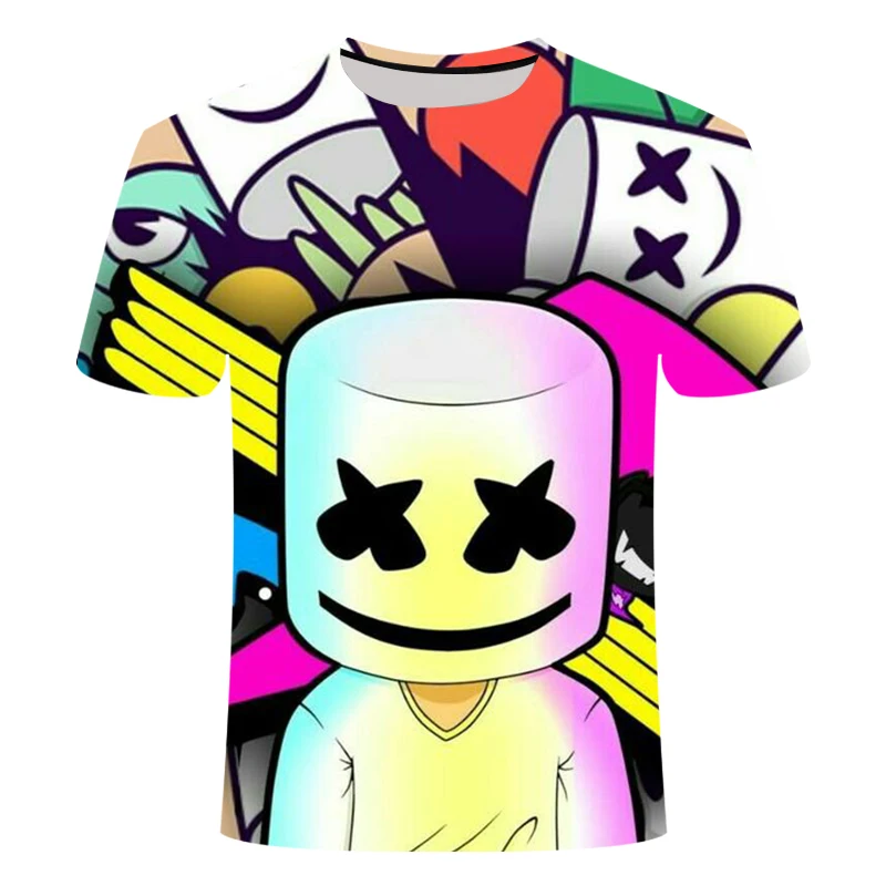 

Drop ship DJ marshmallow 3D Print music Mens women's children's T Shirt Short Sleeve Cartoon EDM summer large size funny music