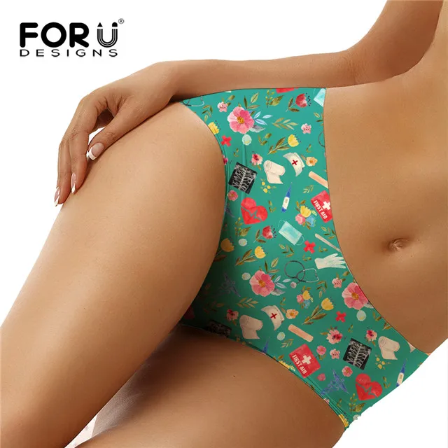 FORUDESIGNS/женское нижнее белье с рисунком медсестры, Бесшовные дышащие трусы, женские трусы, ультра-тонкое нижнее белье со средней талией - Цвет: HM5108AM