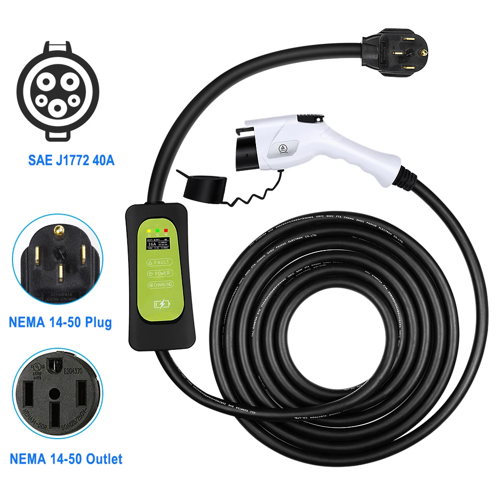 

WonVon Level 2 EV Charge J1772 Portable EVSE Electric Vehicle Charger 110V-240V 40A with NEMA 14-50 US Plug 24.6FT 7.5M Cable