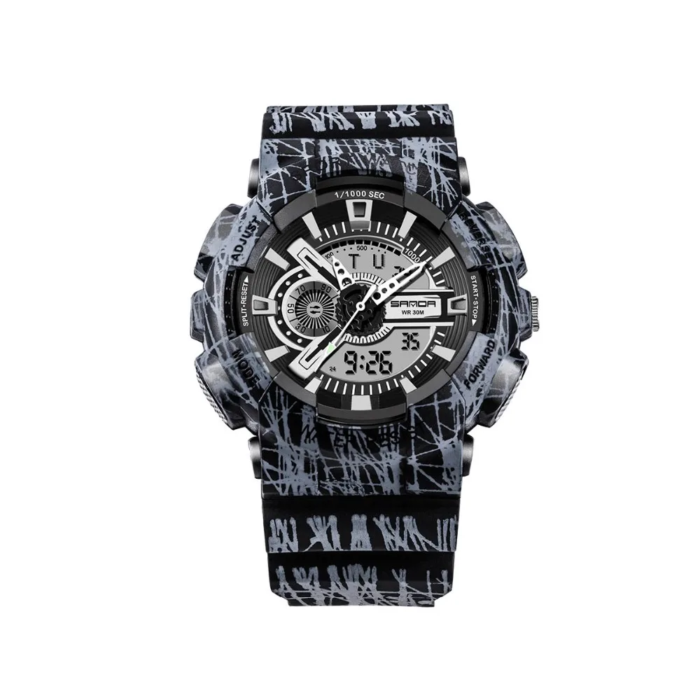 SANDA Shock стильные модные цветные мужские женские спортивные уличные Цифровые Аналоговые часы с будильником 30 водонепроницаемые военные G часы