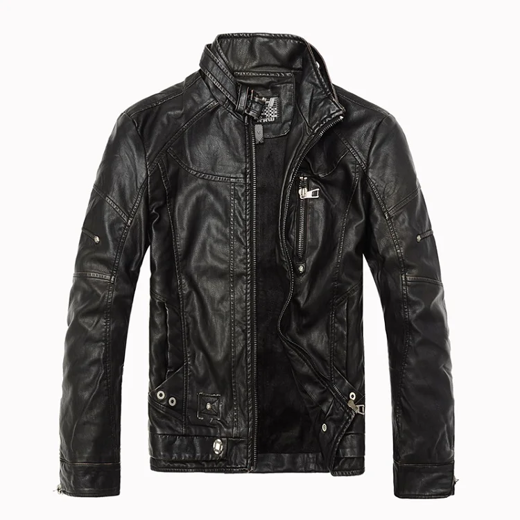 Зимние мужские кожаные куртки из искусственной кожи в байкерском стиле, Повседневная Мужская винтажная байкерская куртка из искусственной кожи, мужские байкерские пальто, брендовая одежда SA086 - Цвет: Black