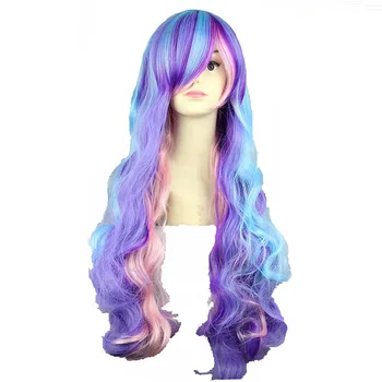 

MCOSER 80cm Long Wavy Synthetic Sweet colorful Mix Color Two Caps Cosplay Wig 100% High Temperature Fiber Hair 312A