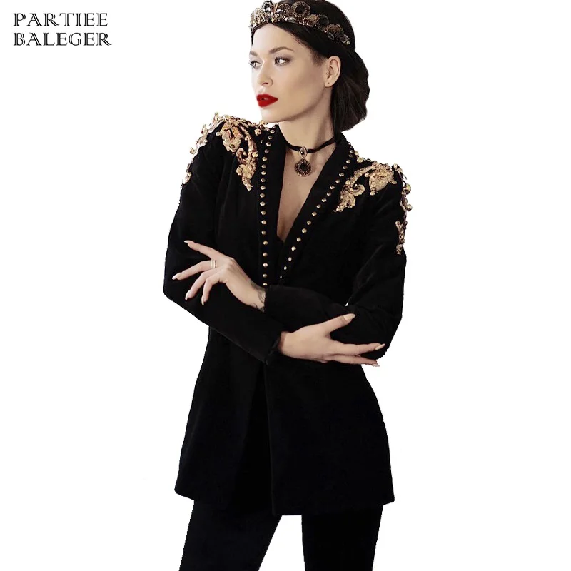 

2019 New Arrival Luxe Golden Sequins Beads Design Sexy Deep V Neck Long Sleeves Celebrity Party Casual Women Coat Jacket