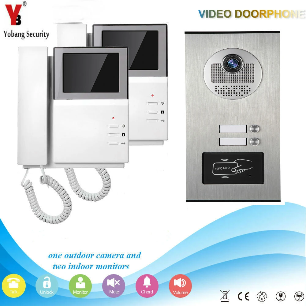 Yobang безопасности Видеодомофоны 4.3 дюймов видео-телефон двери Дверные звонки домофон Системы RFID дверца Камера для 2 единица квартира