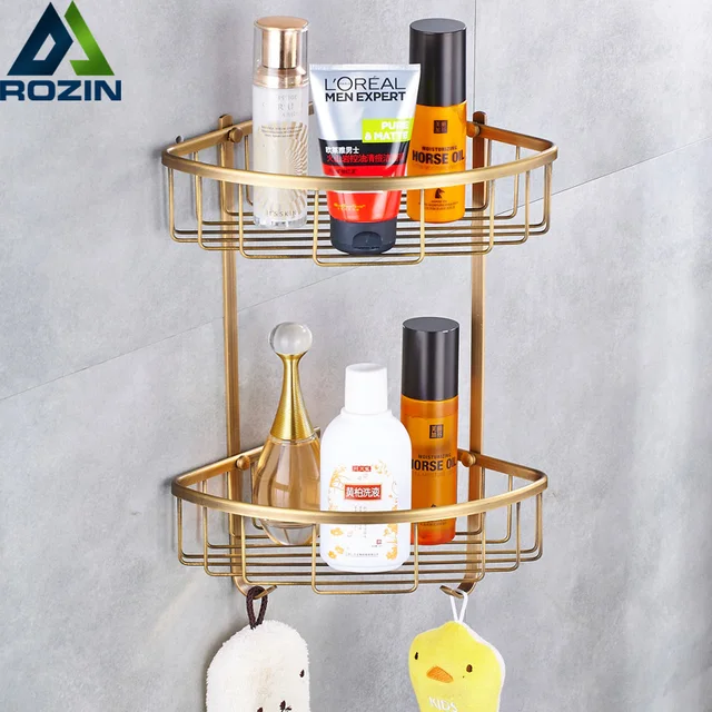 Antique Br Wall Mounted Shower Shelf Shampoo Holder Bathroom Antique Br Wall Mounted Shower Shelf Shampoo Holder Bathroom Corner Rack Storage Basket Hanger
