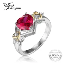 Jewelrypalace nudo de amor corazón 2.5ct creado rojo rubí aniversario promesa anillo de plata de ley 925 18 k oro amarillo de las mujeres de moda