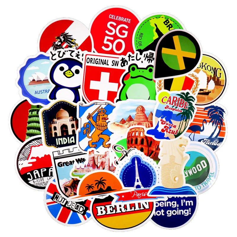 50 قطعة السفر ملصقات للأمتعة الغيتار الهاتف المحمول لوح التزلج دراجة نارية ملصق حائط من الفينيل‏ الكتابة على الجدران ملصقات مقاومة للماء