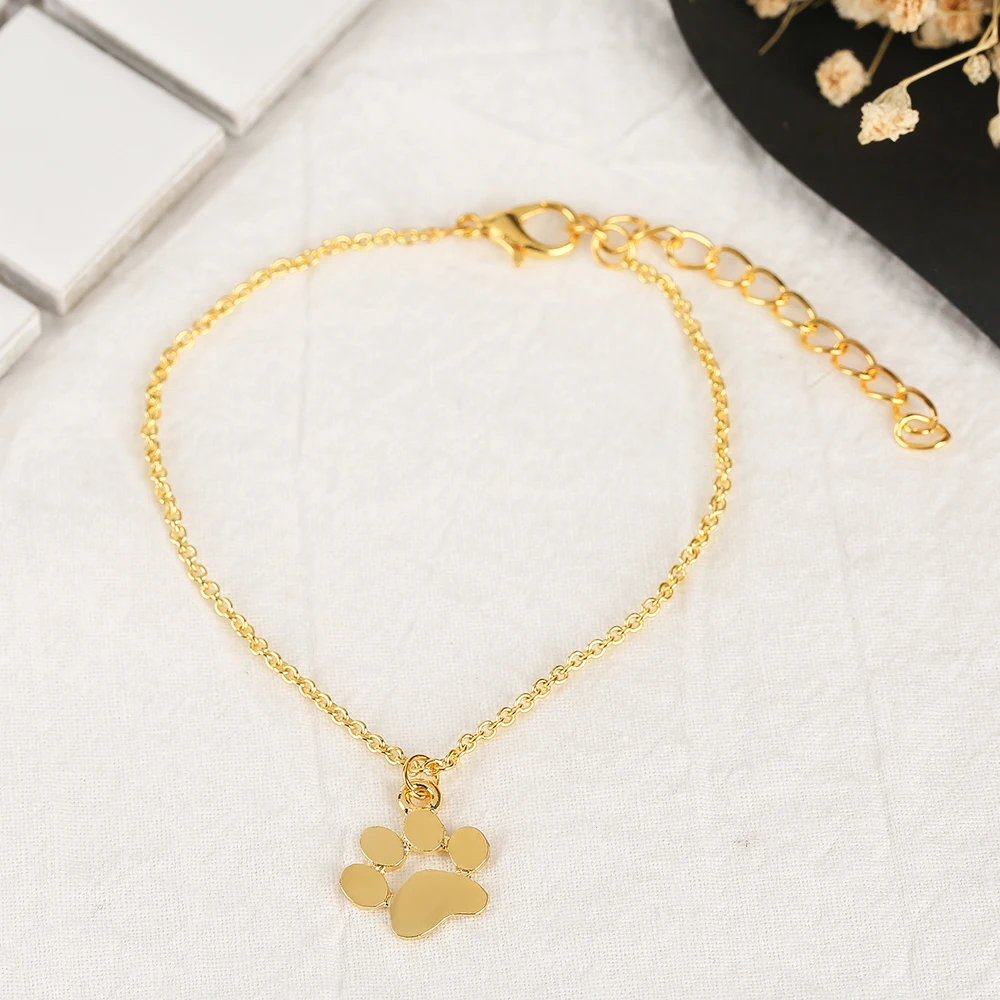 Golden Silver Cat Dog Paw Pendant Bracelet Women Simple Printing Cute Wrist Chain Casual Student Loli Bangles (5)