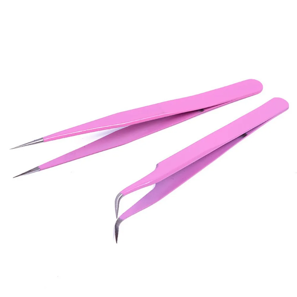 2PCS Professional Mink Eyelash Extension Tweezers Straight and Bend Stainless Steel Anti static False Tweezer #260783 | Красота и