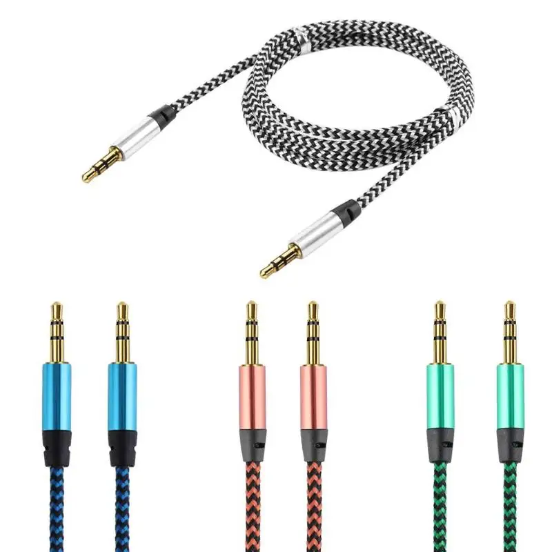 

ALLOYSEED 1m Nylon Aux Cable 3.5mm to 3.5mm Male to Male Jack Auto Car Audio Cable Gold Plug line Cord For Iphone Xiaomi Speaker