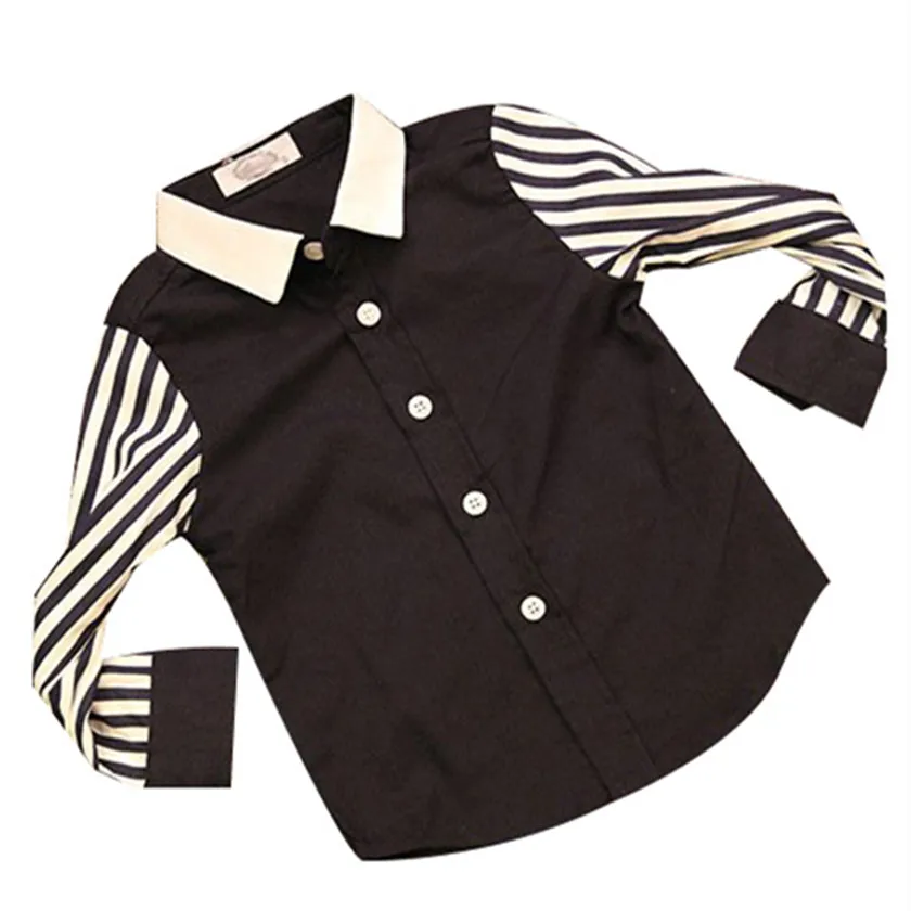 

2018 new spring long sleeve blouse for boys children clothing striped patchwork kids clothes turn down collar boys shirt T84101A