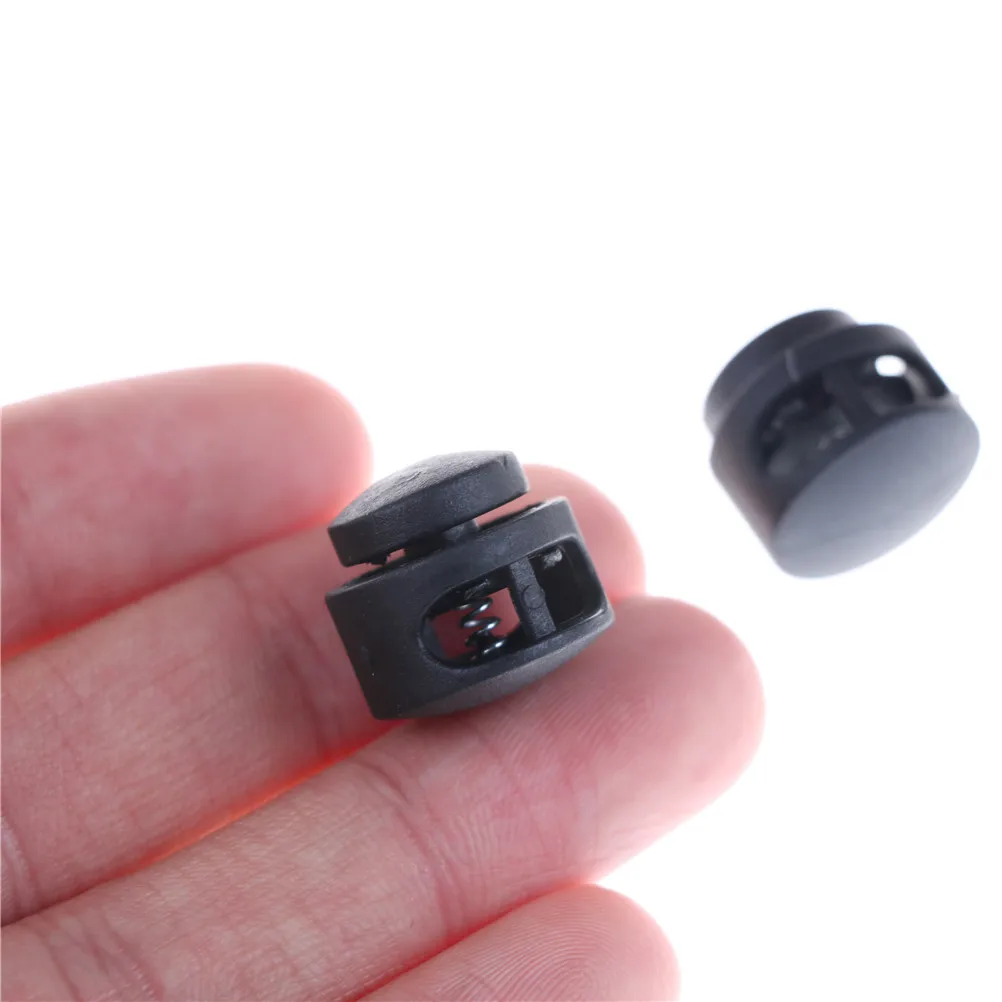 10Pcs/Pack Double Holes Black Spring Stop Plastic Lanyard Cord Locks End For Shoe Decorations 15 x 17mm