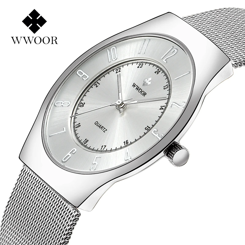 

WWOOR Top Brand Luxury Creative Men Watches Stainless Steel Simple Fashion Quartz Watch Casual Men Sport Watch Relogio Masculino