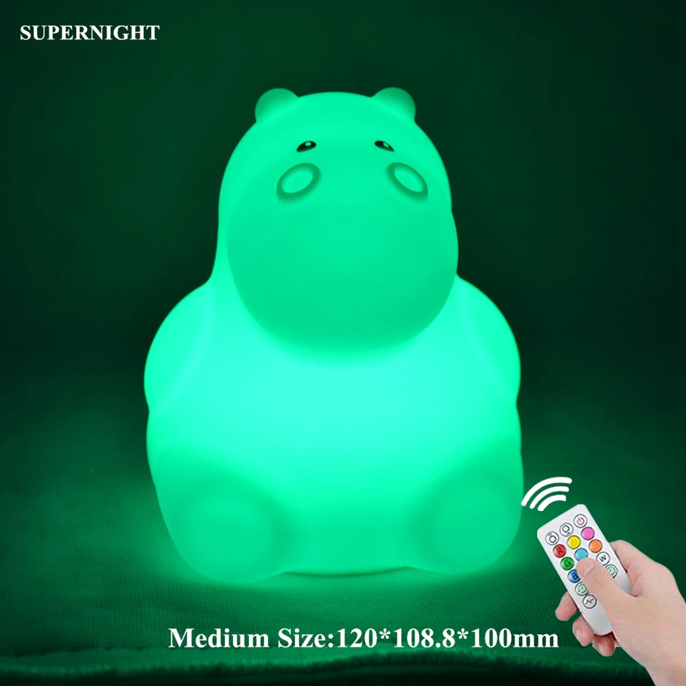 Owl Bird Hippo LED Night Light Touch Sensor 9 Colors Remote Control Timer Silicone USB Charging Children Bedroom Bedside Lamp