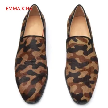

2018 Fashion Men Casual Creepers Shoes Leopard Horsehair Flats Dress Loafers Slip On Autumn Winter Mans Party Wedding Shoes