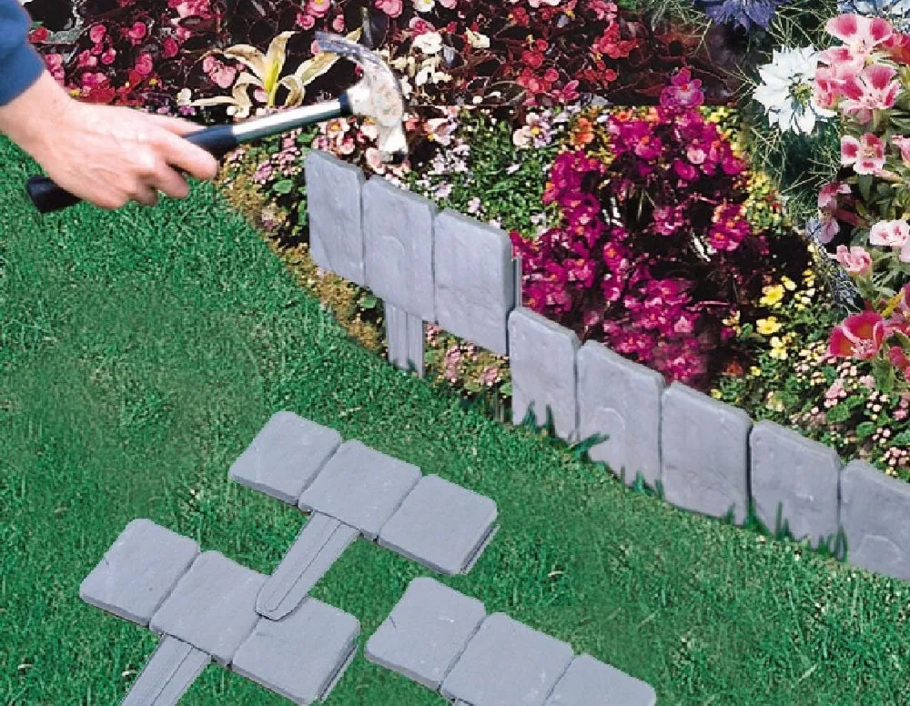 Trkee Plastic T-Shape Lawn,Lawn Fence,Garden Supplies, Plastic T-Shape Lawn Boarder Fence Cobbled Stone Effect Hammer-in Lawn Garden Edging.
