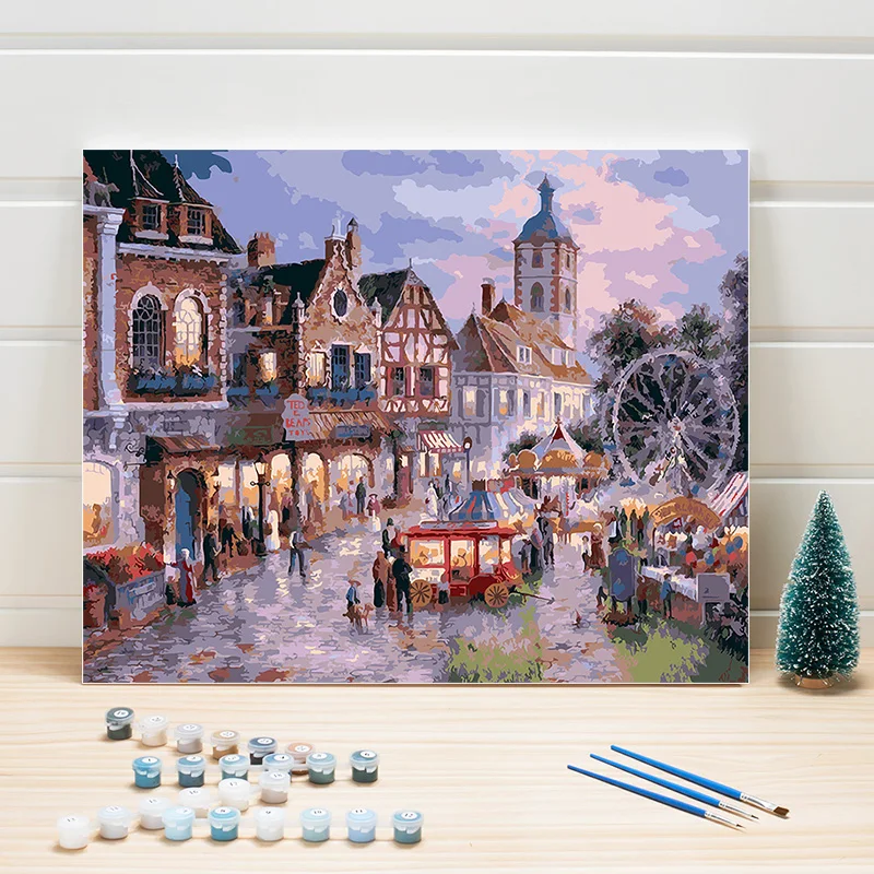

Canvas Painting By Numbers 40x50cm Europe Town Street Scenery Acrylics Paints Number Walls Pictures For Bedroom Decor Color Arts
