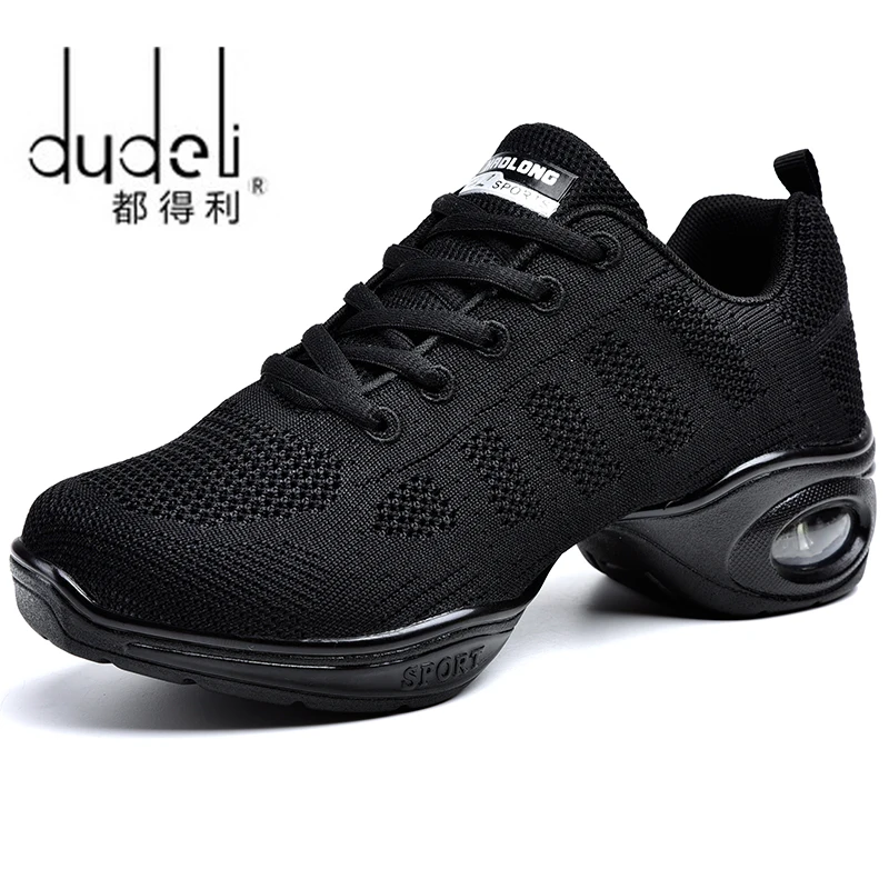 DUDELI/Новинка; дышащая танцевальная обувь на мягкой подошве; женские спортивные танцевальные кроссовки; обувь в стиле джаз и хип-хоп; женская танцевальная обувь - Цвет: Черный