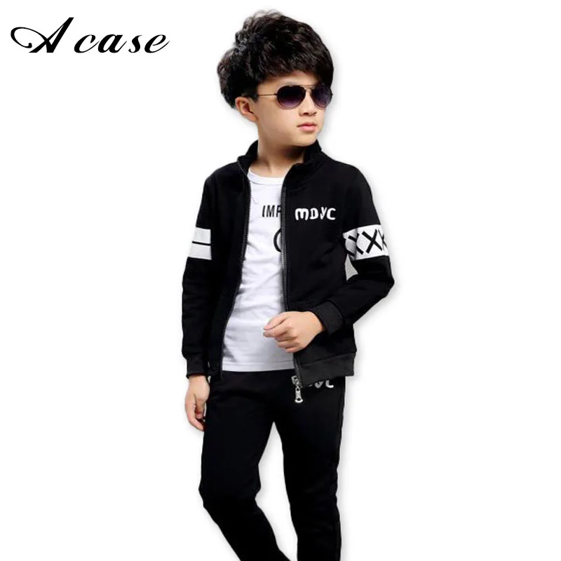 New Spring Autumn 2018 Baby Boy Clothing Set Black Boy Sports Suit