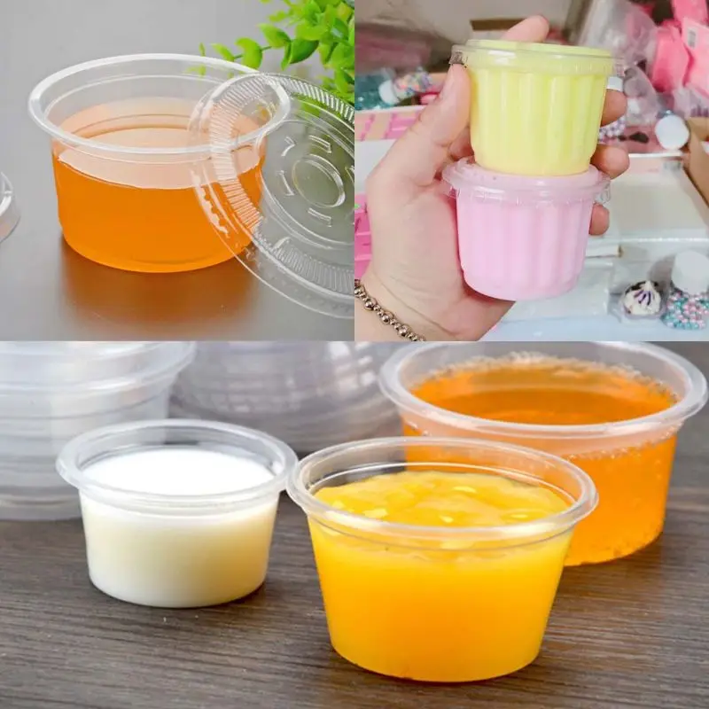 50Pcs Disposable Cups Set Of 180ml Sauce Pot Container Jello Shot Cup Slime Storage With Lid For Ketchup