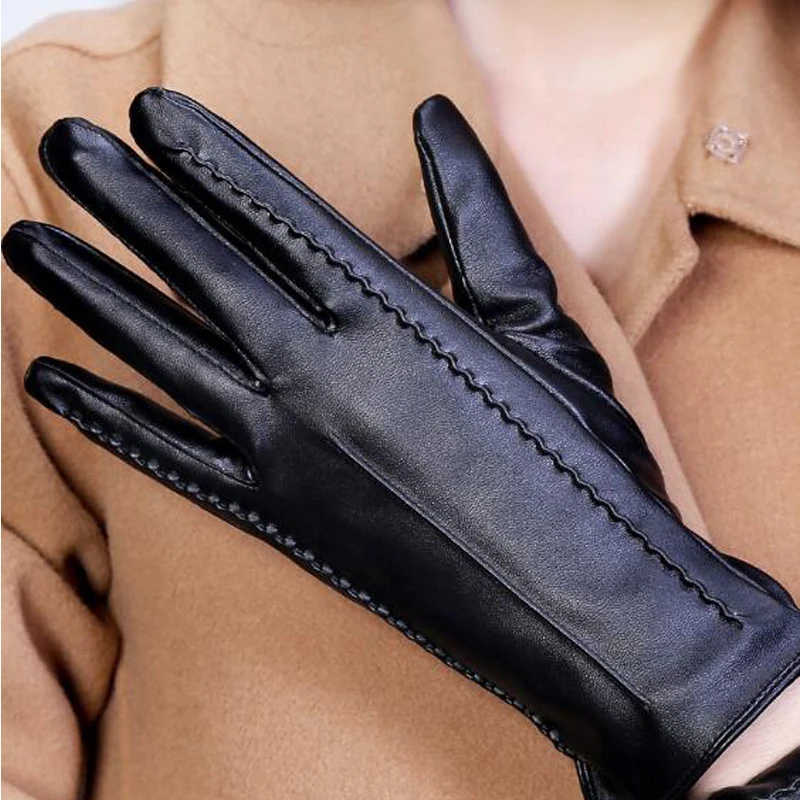 

Women Pu Leather Gloves Handmade Fake Leather Glove for lady winter autumn ksr564