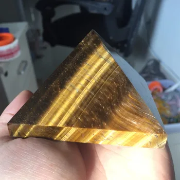 

Bogoo Crystal 439g Tiger-eye Pyramid High Quality83*83*54mm Yellow Gold Crystal Pyramid Healing Crafts Christmas Decoration