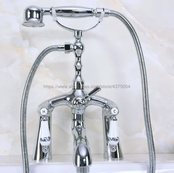 

Deck Mounted Bath Tub Faucet With Hand Shower Bath Faucet Polished Chrome Bathroom Shower Faucet Set Nna102
