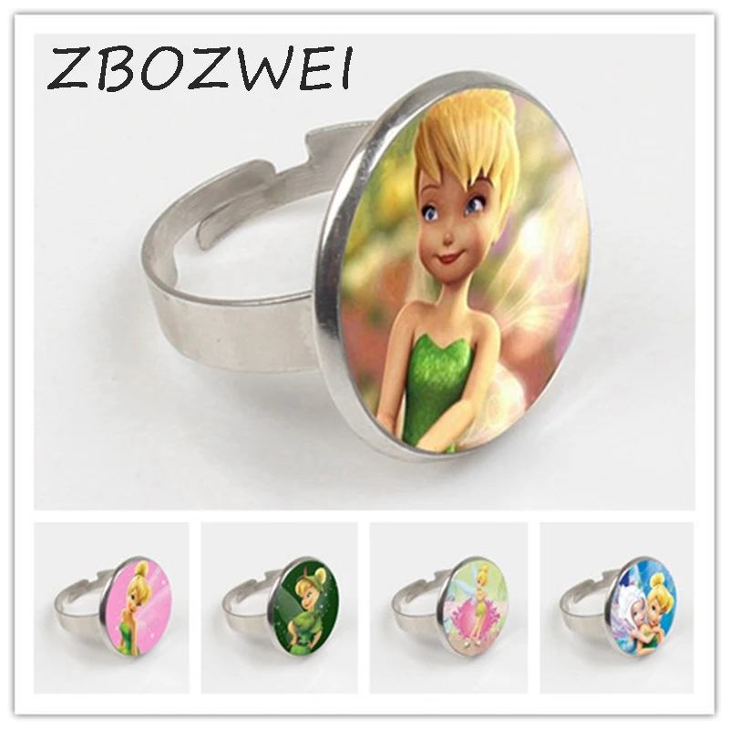 

ZBOZWEI 2018 New Fashion Ring Cute TinkerBell Ring Women Men Accessories for Child Girls Glass Cabochon Ring