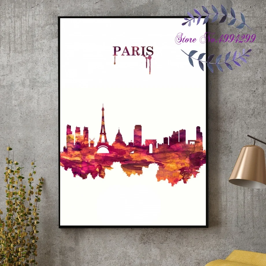 

Paris Lyon France City Red Skyline Poster Canvas Art Print Home Decor