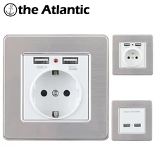 С двойным портом USB Порты и разъёмы 5V 2.1A стены Зарядное устройство адаптер EU Франция Стандартный светодиодный индикатор 16A гнездо Мощность из магазина производителя, из нержавеющей стали Панель