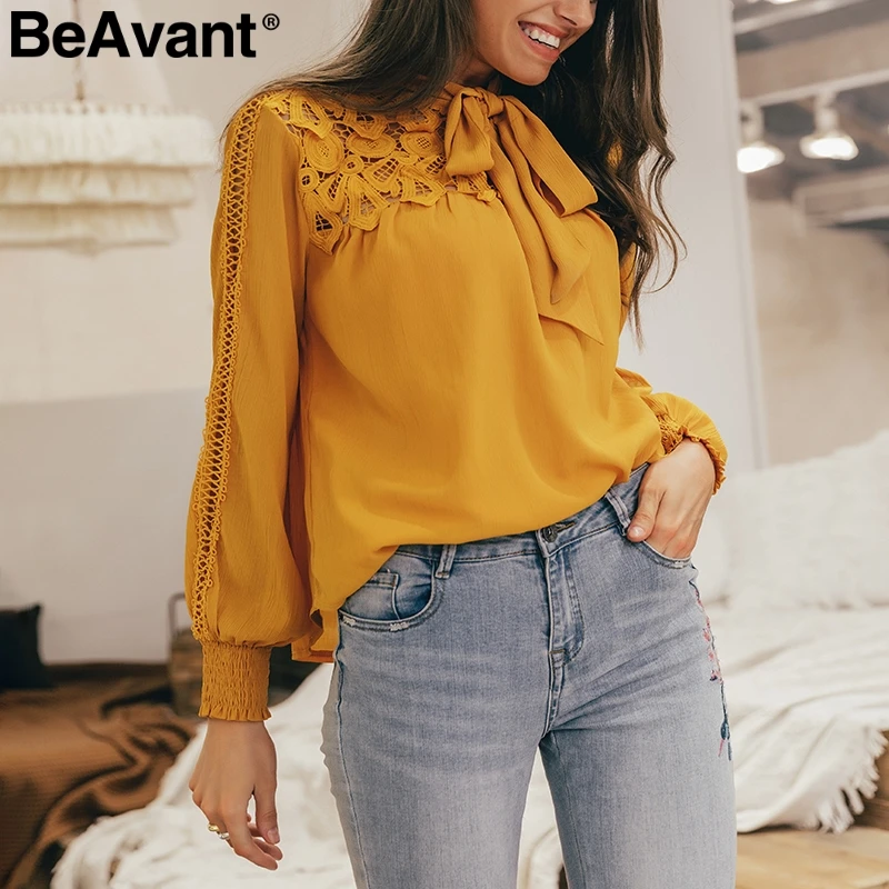 Женская офисная блузка с длинным рукавом BeAvant элегантная Свободная вырезом и