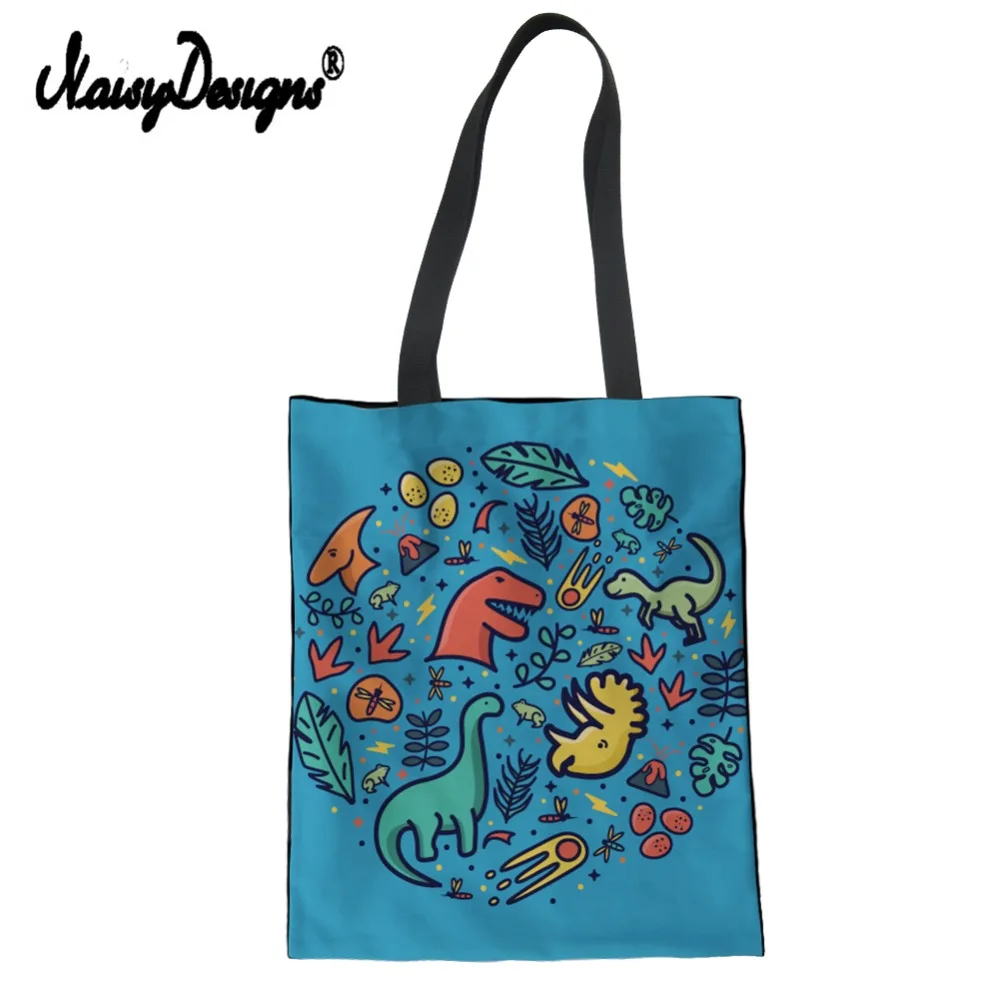 

Noisydesigns Dinosaur Print Women's Canvas Tote Handbags Eco Reusable Shopping Package Large Women Cross body Bag Bolsa Feminina