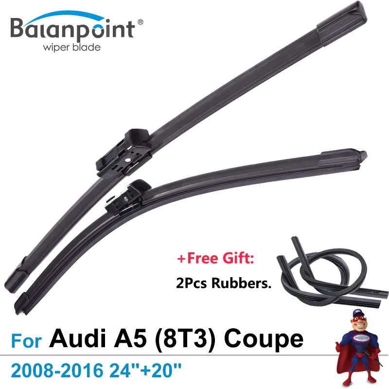 2Pcs Wiper Blades + 2Pcs Free Rubbers for Audi A5 (8T3) Coupe 2008 2016