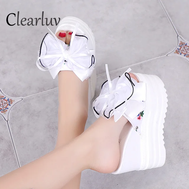 

Women Bowknot Platform Wedges Fashion Sexy High Heels Sandals Korean Summer Shoes super high with 11 cm slippers C1151