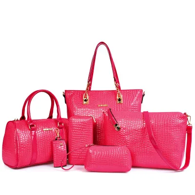 6 шт./компл. Для женщин сумки и кошельки+ сумка сумки через плечо+ ключ посылка мужская сумка-портфель из натуральной кожи для дам XN03 - Цвет: pink red