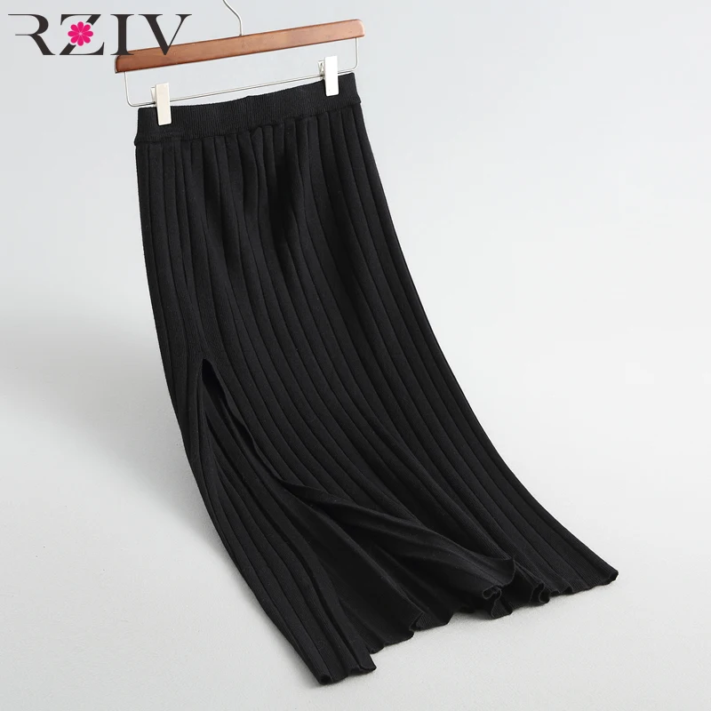 RZIV осенне-зимняя женская юбка и элегантная прямая юбка с разрезом и офисная трикотажная повседневная юбка