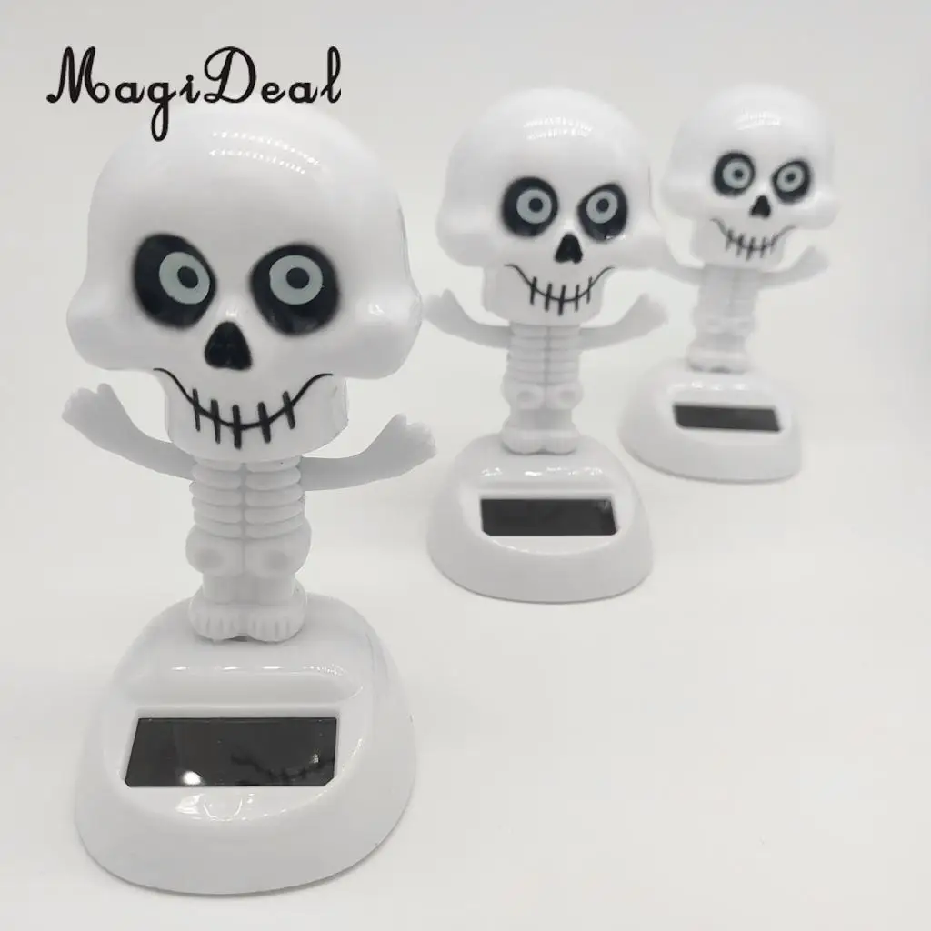 Solar Powered Dancing Skeleton Figure Bobble Head Toy, Halloween Party Ornament, Home Desk Decoration